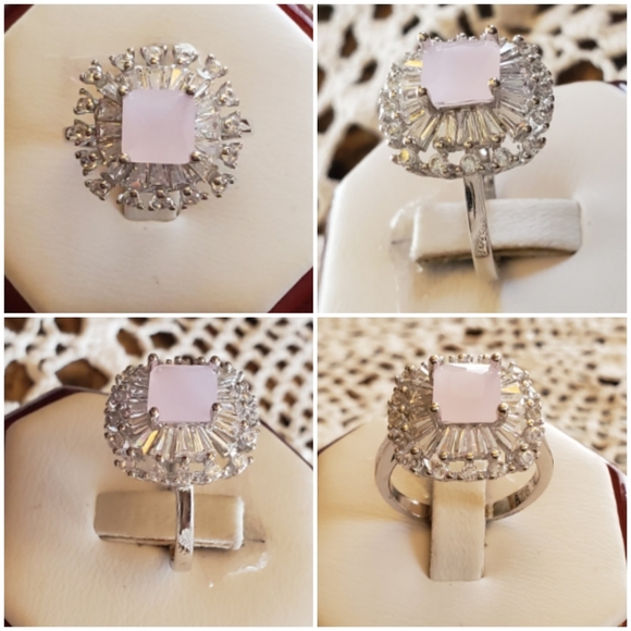 Genuine 2ct Princess Cut Rose Quartz Ring Size 7 - Picture 2 of 7